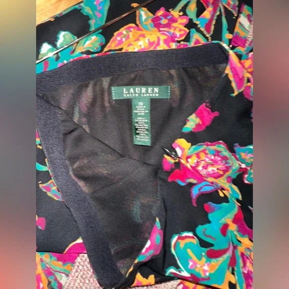 Ralph Lauren Black Wide-Leg Floral Pants with Multicolor Print - Picture 6 of 9